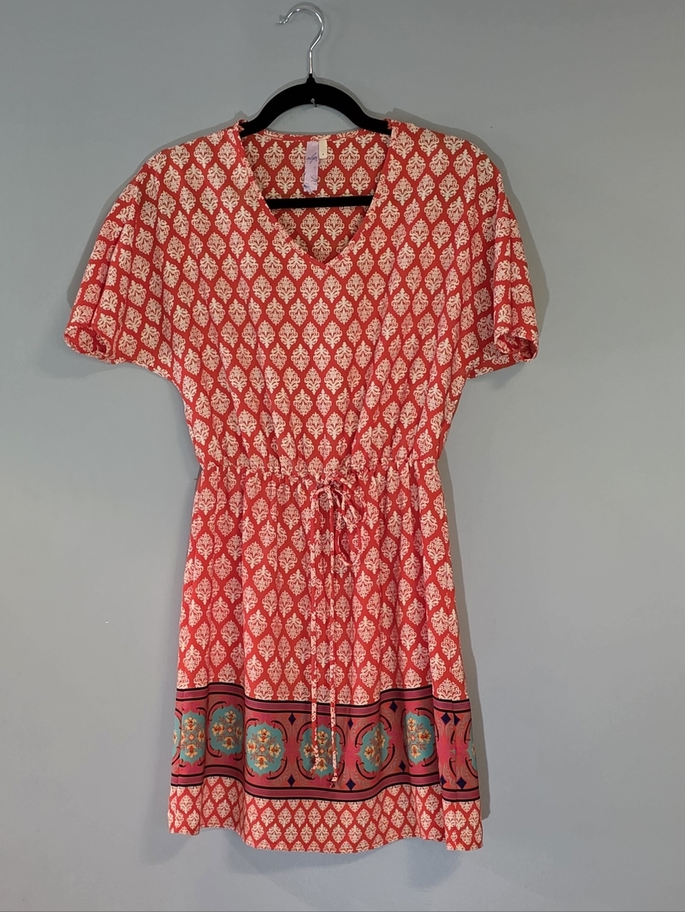 Alya Orsnge-Print V‑Neck Drawstring Mini Dress